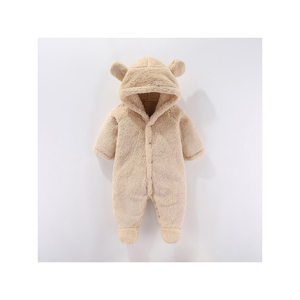 <b>Cute</b> <b>Bear</b> Hooded Romper For Infants Winter Faux Fur Soft One Piece With Applique Paws And Ears Unisex Full Sleeve - Product Image 3