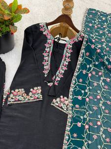 Fully <b>Stitched</b> & Ready to Wear Women’s Ethnic Wear Heavy Embroidery Sequence Work Top Bottom and Dupatta Set for Womens - Product Image 4