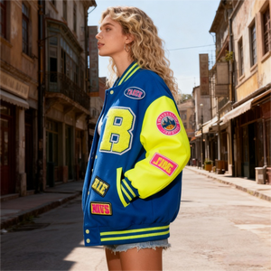 Women’s Cropped Letterman Varsity <b>Jacket</b> OEM Chenille Embroidery <b>Leather</b> Streetwear with Custom Logo - Product Image 3