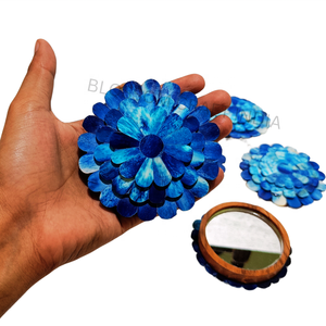 Espejo de mano compacto de madera de nogal Vintage hecho a mano azul madre perla hueso incrustaciones ágata decoración pulido amor regalo mujeres niñas - Product Image 1