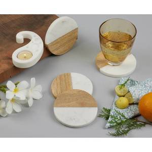 Posavasos elegantes de tamaño personalizado, portavasos de lujo con piedra de mármol e incrustaciones para té o café, madera de mango Natural con patrón único - Product Image 1