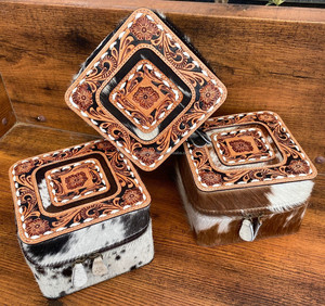 Hand Tooled Leather Portable Luxury Jewelry Organizer High Quality Cowhide Leather Travel Jewelry Cases Ring Earring Jewelry Box - Product Image 4