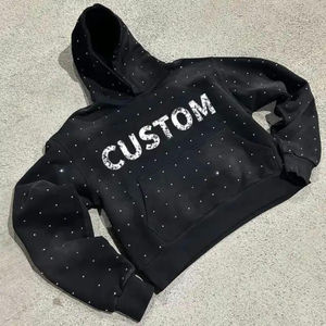Oversized Hooded Sweatshirt Unisex <b>Rainbow</b> Rhinestone Zipper-Up Streetwear Regular Sleeve French Terry Knitted Breathable 300g - Product Image 5