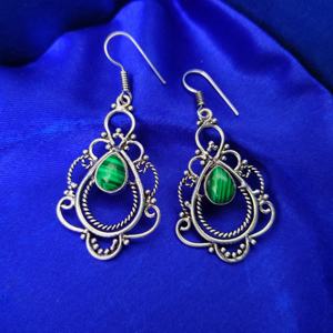 Pendientes Colgantes de Malaquita en Plata de Ley 925 Estilo Vintage para Mujer, con Diamantes y Piedras Preciosas, Joyería de Moda para Fiestas, Regalo - Product Image 3