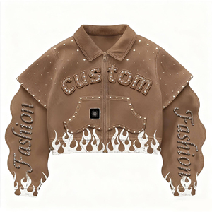 Veste en jean streetwear de luxe pour homme, marron, grande taille, style vintage, ornée de strass, nouveaux modèles personnalisés, de créateur - Product Image 1