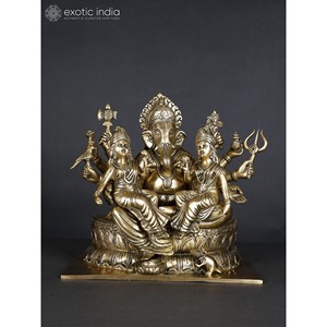 รูปปั้นพระพิฆเนศทองเหลืองละเอียดขนาด13นิ้ววางบนประติมากรรมดอกบัว - Product Image 3