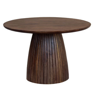 Modern Luxury Solid Wood Round Coffee <b>Table</b> Large Dark <b>Walnut</b> Minimalist Pedestal Fluted Drum Center <b>Table</b> for Living Room - Product Image 4