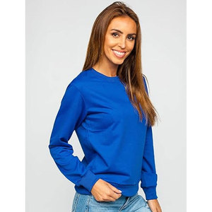 Women's Basic Crewneck Pullover Drop Shoulder Sweatshirt Cotton Fleece Jumpers <b>Comfy</b> Pullover Top Breathable Blue Jumper - Product Image 5