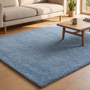 Alfombra de Lana Azul Cielo, Lisa, Hecha a Mano, Antideslizante, de Pelo Medio, Suave y Afelpada, con Base de Algodón/Silicona para Sala de Estar, Dormitorio, Entrada - Product Image 3