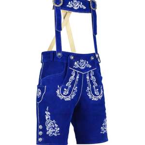 Shorts classiques bavarois en cuir bleu brodés, tailles européennes 46 à 60 - Product Image 1