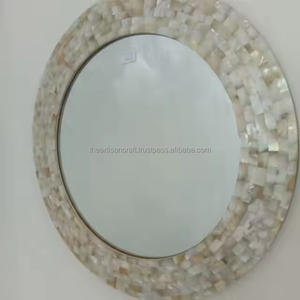 Elegante espejo de pared de madreperla hecho a mano decorativo Shell incrustaciones acento espejo para sala de estar dormitorio entrada o baño - Product Image 3