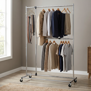 Modern Extendable Single Garment Tube Coat Rack <b>Chrome</b> Plated Steel Freestanding DIY Home 3 Hooks Metal Iron Laundry - Product Image 1