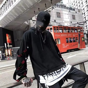 <b>Men's</b> Black Oversized Hoodie Sweatshirt Raglan Sleeve Cut Out Design Streetwear Autumn Cotton Knitted Breathable - Product Image 6