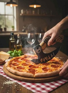 Hacha de Pizza Moderna, Hecha a Mano, Ecológica, Desechable, Forjada, Ambidiestra, de Acero al Carbono con Mango de Madera y Funda de Cuero - Product Image 5