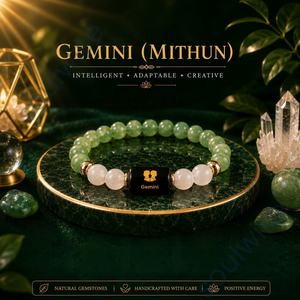 กำไลข้อมือดีไซน์สันติภาพสำหรับทุกเพศ รุ่น Gemini (กรีนอาเวนเจอรีนและมิลค์กี้ควอตซ์) ลายฮินดู - Product Image 4