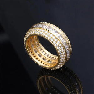 Triple Row Cluster <b>Rings</b> 925 Sterling <b>Silver</b> Gold Plated Hip Hop <b>Statement</b> <b>Ring</b> for Mens Womens Unisex Anniversary Gift Prongs - Product Image 3