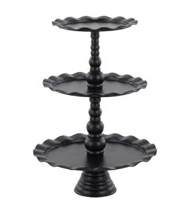 Black <b>3</b>-<b>Tier</b> <b>Cake</b> <b>Stand</b> with Ruffled Edges Reusable Dessert Display for Parties and Weddings Cupcake Holder Serving Tray - Product Image 2