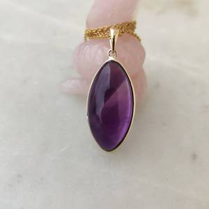 Natural Amethyst Marquise Cut 14K Gold Pendant 12x24MM Fine Fashion Gemstone Jewelry For Women Premium Amethyst Gold Pendant - Product Image 3