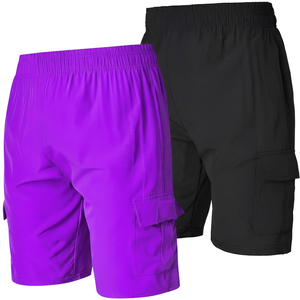 Shorts pour hommes, taille élastique, séchage rapide, couleur unie, style bermuda, décontractés, en polyester tissé - Product Image 5