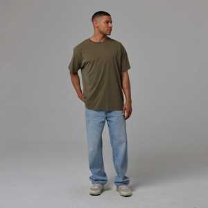 T-shirt pour homme en vert olive uni, col rond, coupe ample, manches courtes, respirant, décontracté, pour l'été - Product Image 3