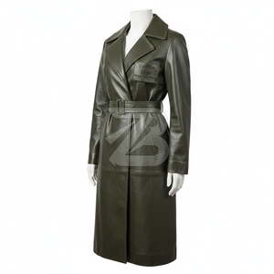Women Genuine Leather <b>Trench</b> Coat Custom Logo OEM ODM Wholesale Long Belted Double Breasted Outerwear - Product Image 4