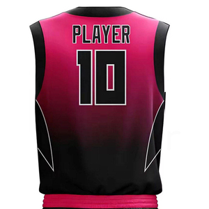 Conjunto de Uniforme de Baloncesto Sublimado Personalizado, Jersey sin Mangas con Cuello en V Unisex para Adultos, Pantalones Cortos, Degradado Rosa y Negro, 100% Poliéster - Product Image 2