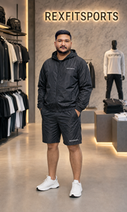 REXFIT SPORTS 2026 Conjunto de Chaqueta Cortavientos y Pantalones Cortos de Nailon Negro Personalizado, Marca Privada, Ropa Deportiva Urbana para Hombre - Product Image 6