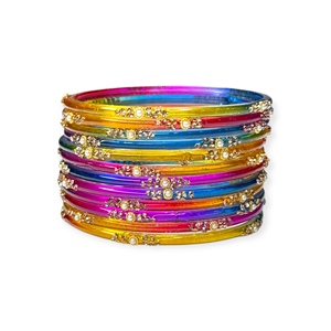 Brazaletes de Vidrio Chapados en Oro Estilo Kashmiri con Detalles de Perlas para Bodas y Uso Tradicional a Precio de Mayoreo - Product Image 4