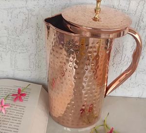 Copper <b>jug</b> set for aesthetic kitchen photoshoot setup water serving metal set with glasses durable reusable kitchen dining <b>drink</b> - Product Image 6