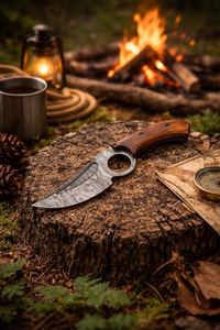 Cuchillo de Caza de Acero de Damasco con Mango de Madera, Hoja Serrada de Punta Caída, No Ajustable, Herramienta para Exteriores - Product Image 5