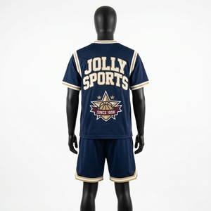 Ensemble short en mesh polyester respirant bleu marine avec bordure crème et logo en twill pour homme - Product Image 2