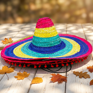 Sombrero Mexicano de Paja con Rayas Coloridas y Ala Ancha para Fiesta - Product Image 3