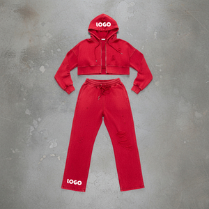 Acid Washed Women Tracksuit Custom Cotton French Terry Flare Sweatpants Hoodie 2 Pcs Set Heavyweights Oversized Sweat <b>Suit</b> - Product Image 2