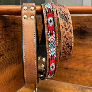 Pets Suppliers Hot Selling Custom High-quality Hand <b>Tooled</b> Genuine Leather Beaded Metal <b>Clip</b> Dog Leash for Dogs Training Walking - Product Image 6