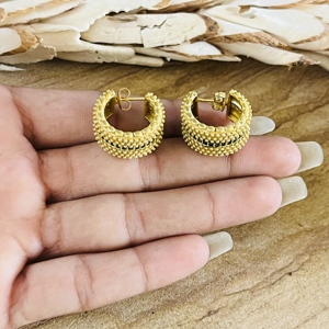 Trendy Brass <b>Hoop</b> Earrings <b>Chunky</b> Gold Textured Women 18k Gold Plated Ethnic <b>Hoop</b> Jewelry Chic Textured Metal Wholesale/OEM/ODM - Product Image 1
