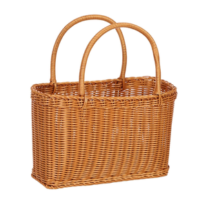 Handwoven Foldable Modern Oval <b>Basket</b> with Handles Eco-Friendly Rattan Durable and Light Weight Decor Shopping <b>Basket</b> - Product Image 1
