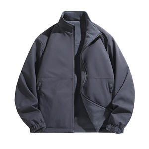 Veste polaire double face pour homme, coupe-vent, col montant, fermeture éclair, manteau décontracté pour l'extérieur, couleur unie, vêtements d'automne - Product Image 4