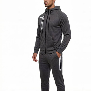 Survêtement gris foncé pour homme, manches longues, capuche, fermeture éclair, couleur unie, style sportif décontracté, coupe classique, automne, adulte - Product Image 2