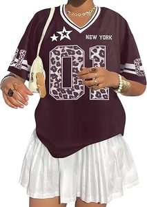 Shirts for Women Oversized V Neck <b>Tshirt</b> Number Graphic Shirt Casual Y2k Streetwear Tee Tops - Product Image 3