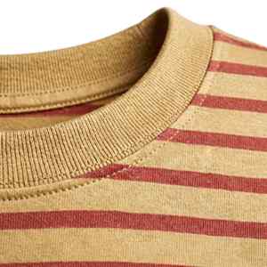 T-shirt rayé unisexe NEXTEX, couleur moutarde rouille, jersey de coton doux, col rond, t-shirt décontracté - Product Image 5
