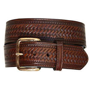 Custom Designer Embossed Tan Brown Western Hand <b>Tooling</b> Belt Brass Buckle Basket Embossed Western <b>Leather</b> <b>Tooling</b> Belt for Jeans - Product Image 6