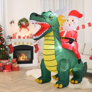 Babbo Natale Gonfiabile su Dinosauro con Luci LED, 2 Metri, Decorazioni Natalizie da Esterno per Giardino - Product Image 1