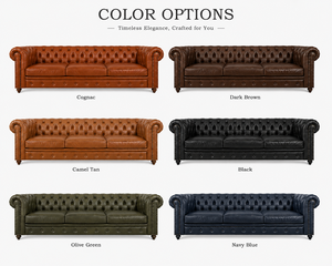 Canapé Chesterfield moderne en cuir véritable avec capitonnage profond et accoudoirs roulés pour un mobilier de salon de luxe - Product Image 5