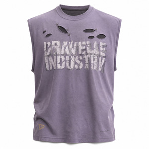Custom <b>Y2K</b> Oversized Sleeveless Muscle Tee, Distressed Washed Cotton Streetwear Tank <b>Top</b> with Safety Pin Detail & Boxy Fit - Product Image 3