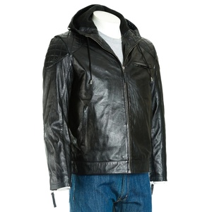 New Arrival Factory Proper Design Men's Leather <b>Jacket</b> Cheap Price Heavyweight <b>Sheepskin</b> Hooded Collar Leather <b>Jacket</b> - Product Image 5