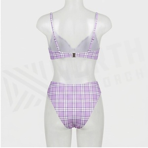   Ensemble bikini 2 pièces à carreaux avec haut triangle et jupe asymétrique pour femme - Product Image 2