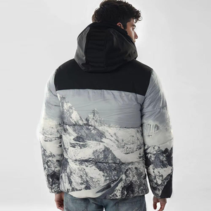 DENEZE SPORTS Blouson d'hiver matelassé à capuche pour homme, coupe-vent, imprimé camouflage numérique, fermeture éclair, manteau épais pour la montagne - Product Image 5