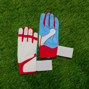 Custom Brand Unisex Leather Batting Gloves Left-Handed Red White Blue Breathable Wrist Support <b>Hook</b> Loop Closure Training Use - Product Image 5