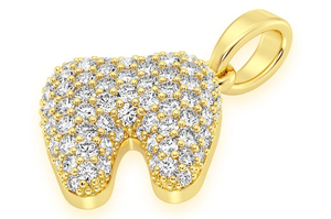 Pendentif en alliage plaqué rhodium en forme de dent mignonne avec sertissage pavé de cristaux, cadeau unisexe - Product Image 2
