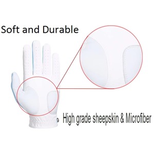 Golf Gloves Unisex White and Light Blue Genuine Leather Breathable <b>Snap</b> Closure Right Hand Sports Use - Product Image 6